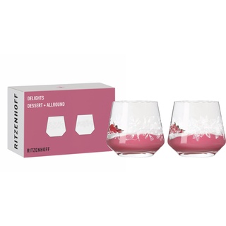 RITZENHOFF 6121002 Dessert Glas 2er-Set 420 ml – Serie Delights – Nachtisch-Becher, Illustration Weiß – Made in Germany