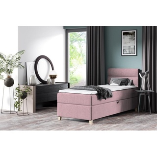 Beautysofa Boxspringbett Velour Bett DONNA MINI mit Matratze, Topper Polsterbett Schlafzimmer rosa 70 cm