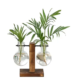 GMWD Hydroponik Hängevase Glasvase Blumenvase, Hydroponische Vase Deko Holz Halter mit Hydroponik Glasvase Hängevase Tischvase Hydrokultur Pflanzen, Zuhause, Büro, Garten, Hochzeit