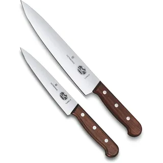 Victorinox, Wood, Profi Tranchier-Set, 2-teilig, gerader Schliff, Extra Scharf, Edler Holzgriff, braun