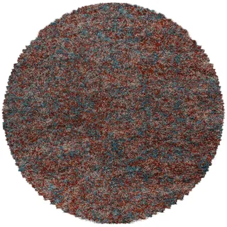Carpetsale24 Runder Hochflor Teppich Ø 80 cm Terrakotta – Shaggy, Flauschig & Pflegeleicht, Meliert, Jute-Rücken für kleine Räume & Eingangsbereich