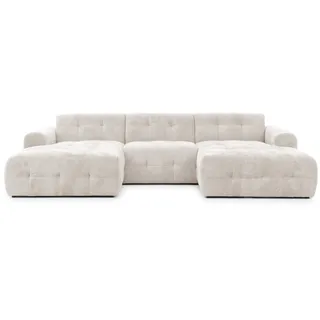Wohnlandschaft U-Form 6-Sitzer, raffinierte Steppungen, Chenille-Bezug in Beige