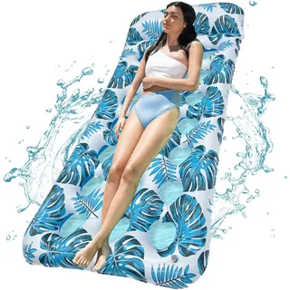 Shujin Aufblasbare Luftmatratze Pool,Luftmatratze mit Kopfkisse Wasser Erwachsene Wasserhängematte Aufblasbare Schwimmsessel Floatie Lounge Liegestühle Erwachsene Pool Spielzeug(Blau,165 * 83cm)