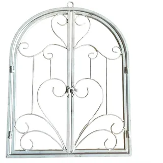 BOOMLATU Rustikale Deko-Fenster mit Halbbogen zum Öffnen Eisen Sprossen-Fenster Scheunenfenster Fensterrahmen Fenster Attrappe Ranken Optik Wanddekor für Gartendeko Landhausstil Weiß