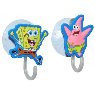 alles-meine.de GmbH 2 TLG. Set: Garderobenhaken mit Saugnapf - Spongebob Schwammkopf + Patrick Star - für Kinder Haken Kinderzimmer - Saughaken Wandhaken Garderobe Kleiderhaken B..