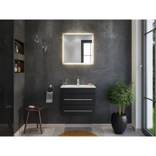 Badmöbel Mars 600 Slimline 2-tlg - Led Spiegel - 2 Softclose Schubladen Schwarz