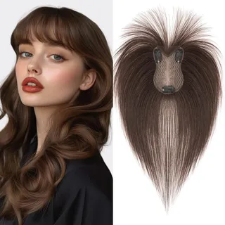 S-noilite Damen Toupet 100% Echthaar Remy Haarverlängerungen Clip in Topper - Toupets für Frauen mit Wispy Pony #2 Dunkelbraunz 21 Gramm