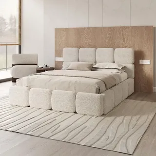 Fdm Bett CLOUDY Cleo 140x200 cm Polsterbett mit Lattenrost aus Metall Bettkasten Stauraumbett weiß - Weiß