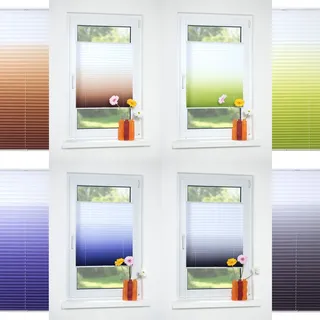Plissee Farbverlauf, Stoff: 100% Polyester, verspannt ohne Bohren oder Schrauben, 080 x 130 braun, blickdichte Transparenz, lichtdurchlässig