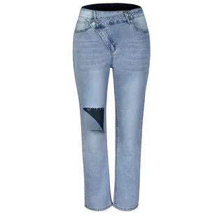 AFAZ New Trading UG Loose-fit-Jeans Gerade, lockere, zerrissene Stretch-Denim-Hose für Damen im Sommer XXL