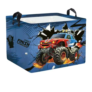 HUUMONSS 3D Auto Kinder Wäschekorb Faltbar für Jungen Groß Kleidung Spielzeug Aufbewahrungskorb für Kinderzimmer Bad, Blau, 36L