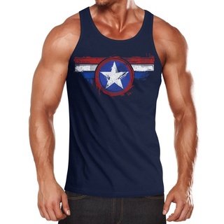 Neverless Tanktop Herren Tank-Top Amerika Flagge Stern Roger Captain Muskelshirt Muscle Shirt Neverless® mit Print blau L