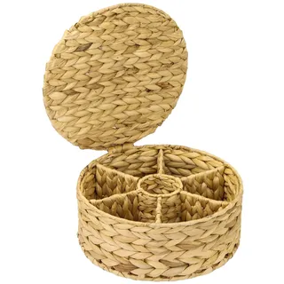 HMF Teebox Aufbewahrungskorb aus Wasserhyazinthe mit 7 Fächern 27 x 27 x 11 cm beige