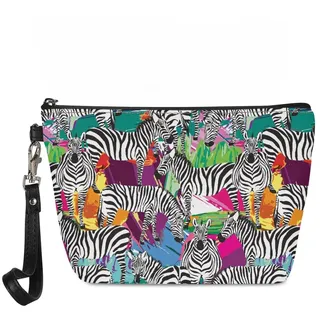 Kuiaobaty Damen Kosmetiktasche Reise Kulturbeutel Waschbeutel für Damen Leder Make-up Tasche Kosmetiktasche Münzbörse, Zebramuster, Taschen-Organizer