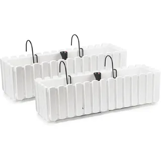Tymar Blumenkasten mit Halterungen landhausstil, Balkonkasten lattenoptik, Pflanzkasten Landhaus, 2er-Pack, Garten, Balkon, Terrasse (Weiß, 60 cm)