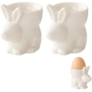 Lergas Eierbecher Ostern, 2 Stück Osternhase Eierbecher Porzellan, Ostern Eierbecher Kinder, Osterdeko Kaninchen Eierbecher Keramik, Osternhase Eierhalter Lustig für Ostern Tischdeko (Weiß)