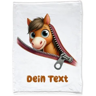 GRAZDesign Babydecke mit Namen personalisiert Pferd lustig Reisverschluss Kuscheldecke für Baby Geschenk zur Geburt, Taufe 100x75cm - Kuscheldecke