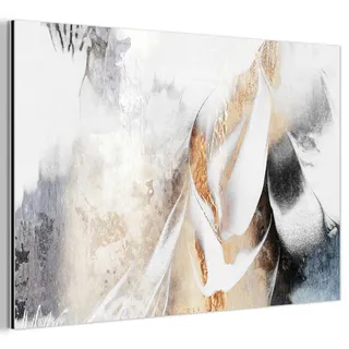 onlywow Metallbild, Luxus | Abstrakt - gold - weiß Wanddeko 90x60 cm