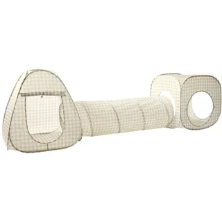 3 Sprouts Zelt- und Tunnel-Set mit Karomuster, beige, 3-teilig