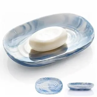 Seifenschale Keramik, Anti-Rutsch Seifenschale Marmor, Seifenablage Waschbecken, Seifenhalter, Seifenteller für Badezimmer, Dusche und Küche (Blau)