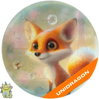 UNIDRAGON Holzpuzzle für Erwachsene - Fox Bubblezz Puzzle - 30 Teile | Medium 25 x 25 cm - Einzigartig geformte Puzzleteile - Lasergeschnittenes Holz - Holzgeschenkbox