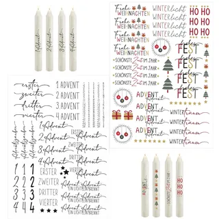 2 Stück Adventskerze Tattoo Kerze Aufkleber Kerzen Design Adventskalender Weihnachten Adventskranz,Frohe Weihnachten Advent Wintertraum Winterlicht Ho Ho Ho Adventszeit, für Kerzen/Keramik DIN A4