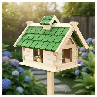 Feel2Home Vogelhaus Vogelhaus Weiß Vogelfutterhaus aus Holz Vogelvilla Vögel Ständer, Liebevolle Handarbeit bunt|grün