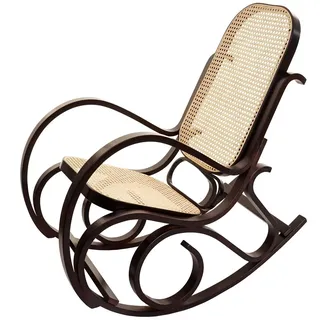 Schwingsessel Schaukelstuhl M41 aus Holz Walnuss, Rattan