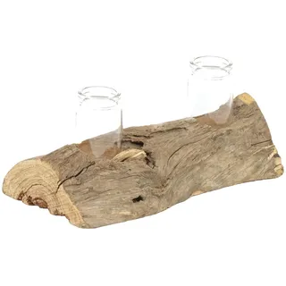 CREEDWOOD REAGENZGLAS VASE Yuma II | Treibholz, 19x12cm (BxT), 2 Gläser | Wurzel Blumen Vase, Holz Tischvase, Treibholz Glas Vase, Pflanzgefäß, Natur Tisch Vase