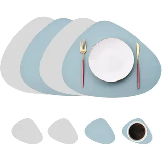 Tischsets Abwaschbar, 4 Stück Tischsets Leder und Untersetzer, Doppelseitigen Platzset, Platzsets Abwischbar Tischsets Abwaschbar Wasserdicht für Hause Küche Restaurant und Hotel 34 x 42,5 cm Blaue