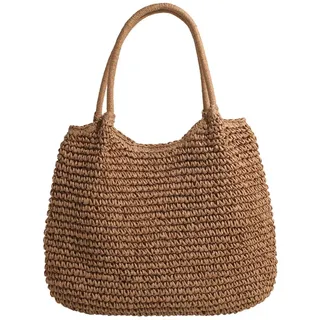EcoGleam Damen Vintage Strohtasche Summer Stroh Handtasche Strandtasche Korbtasche Tote Bag Basttasche Groß Gewebte Tasche Shopper Tasche - Mittelgroß bis Groß