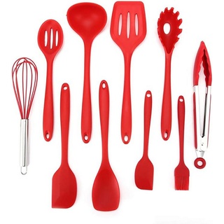 BlauCoastal Kochbesteck-Set Silikon Küchenutensilien Set 10 Stück Antihaft-Kochwerkzeug (Rot Silikon Spatel Schaufel Löffel Kit), für Kochen Backen rot