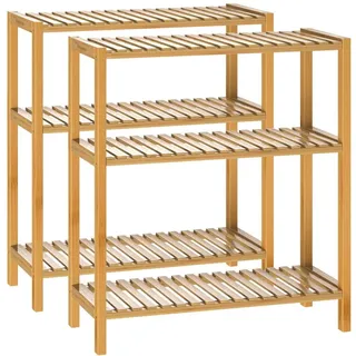 CASARIA Standregal Bambus, 2er Set, je bis 30kg für Badezimmer | 2x Standregal aus Bambus, Standregal, Schuhregal, Gewürzregal, Beistellregal, Holzregal schmal für Bad, Küche, Flur, und Büro