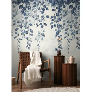 A.S. Création Fototapete Blätter Putzoptik Creme Blau 79144-5 COSMOLiving livingwalls