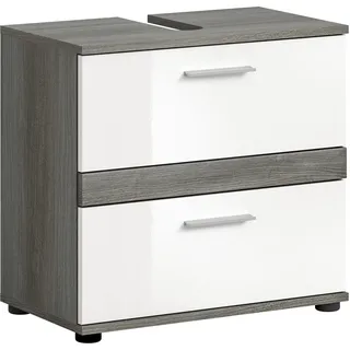 WELLTIME Waschbeckenunterschrank LUCCA 2 Schubkästen 60 x 57 x 34 cm Grau/Weiß