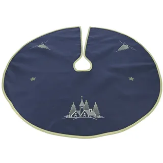heimtexland Weihnachtsbaumdecke Weihnachtsdeko Baumschmuck Christbaumdecke Baumteppich (1-tlg), Weihnachtsbaum Deko gold bestickt Baumständer Schürze blau