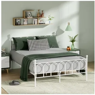 HAUSS SPOLE Metallbett Modern Metallbett Bettgestelle Einzelbett Gästebett Bettrahmen (Metallbettgestell mit Metallrahmenstruktur & Mehrpunkt-Stützsystem mit Mittelbeinen), 140×200 Jugendbett ohne Matratze weiß