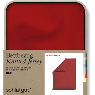 Bettbezug SCHLAFGUT "Premium Bettbezug Knitted Jersey (1 St)", rot (rot deep), B:155cm L:220cm, Jersey, Obermaterial: 95% Baumwolle, 5% Elasthan, Bettbezüge, Ton-in-Ton Reißverschluss, Bio-Baumwolle mit Elasthan, Uni, OEKO Tex