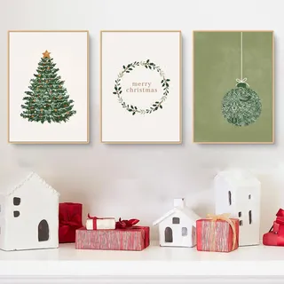 Qeuufieu 3er Poster Set Wandbilder Weihnachten Aesthetic Wanddeko Bilder Wohnzimmer Deko Schlafzimmer Moderne Poster Ohne Rahmen Kunstdrucke Bilder (A,30x40cm)
