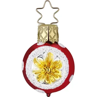 Inge-Glas Manufaktur Weihnachtskugel Glas 3,5cm - Mini Christbaumkugel mit Reflex Weihnachtsbaumkugel Mundgeblasen & Handbemalt Christbaumschmuck Reflexkugel Rot Gelb