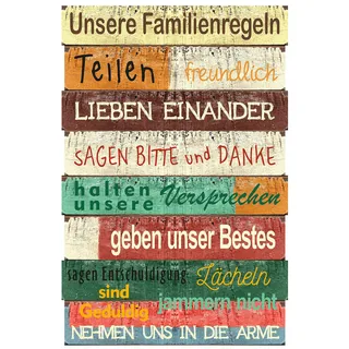 Möbelbörse Holz Schild Familie Regeln Wandbild Bild Wandschild Holzbild Planken Deko Sprüche Familienregeln Vintage Shabby (Modell 2 40x60cm)