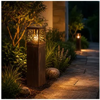 Lightbox Außen-Stehlampe, ohne Leuchtmittel, rustikale Pollerleuchte - spritzwassergeschützte Außen Sockelleuchte braun