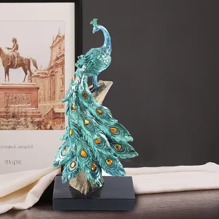 Pfau-Statue, Dekoration, Kunstharz, Pfau-Figuren, Ornament, blaues Kunstharz, Pfau-Kunst, für Büro, Zuhause, Geschenk, dekorative Pfau-Figur, Desktop-Dekor-Statue