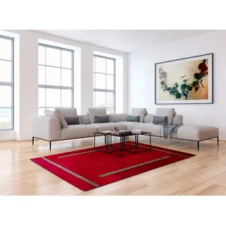 Wollteppich LUXOR LIVING "Rosario" Teppiche Gr. B/L: 300 cm x 400 cm, 10 mm, 1 St., rot Esszimmerteppiche reine Wolle, handgeknüpft, Uni-Farben, mit Bordüre