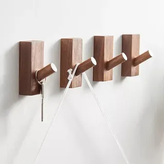 HomeDo Selbstklebend Wandhaken Holz, Kleiderhaken Holz,Dekorative Garderobenhaken Holz, Vintage Garderobe,Holzhaken,Huthaken (Walnuss-Rechteck-8p)