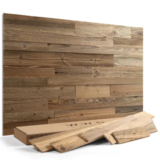 Wooden Wall Design, Altholz 3D Wandpaneele, Wandverkleidung Amber | 1 m2 Echtholz, Hergestellt in der EU, Wanddeko für Wohnzimmer, Schlafzimmer & Büro, einfache Montage, natürliche Holzstruktur