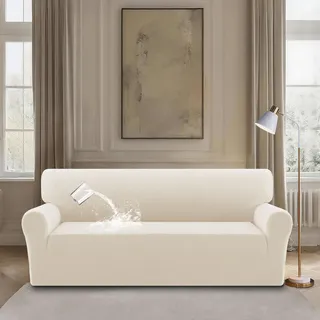 BellaHills High Stretch Sofabezug Moderne Sofaüberwurf, Wasserdicht Sofahusse für Wohnzimmer Protector für Hunde Haustiere, Elfenbein, Übergröße 2 Sitzer(162-180CM)