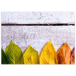 Wallario Teppich Bunte Herbstblätter auf hellem Holz, rechteckig, rutschfest gelb 50 cm x 70 cm