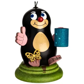 Kuhnert Dekoration/Holzfigur Maulwurf Anna - mit Tasse - handgefertigte kleine Dekofigur - Größe: ca. 6cm - Erzgebirgische Holzkunst - Made in Germany