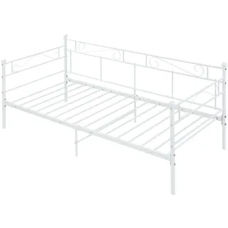 [en.casa] Tagesbett, Weiß Metall, 90x200 cm Schlafzimmer, Betten, Metallbetten